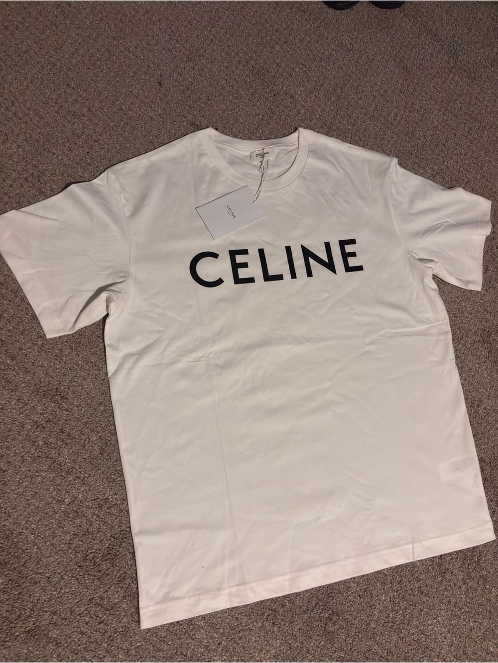 Celine Vintage Classic Logo T-Shirt White Cotton Jersey Size Medium 2000's